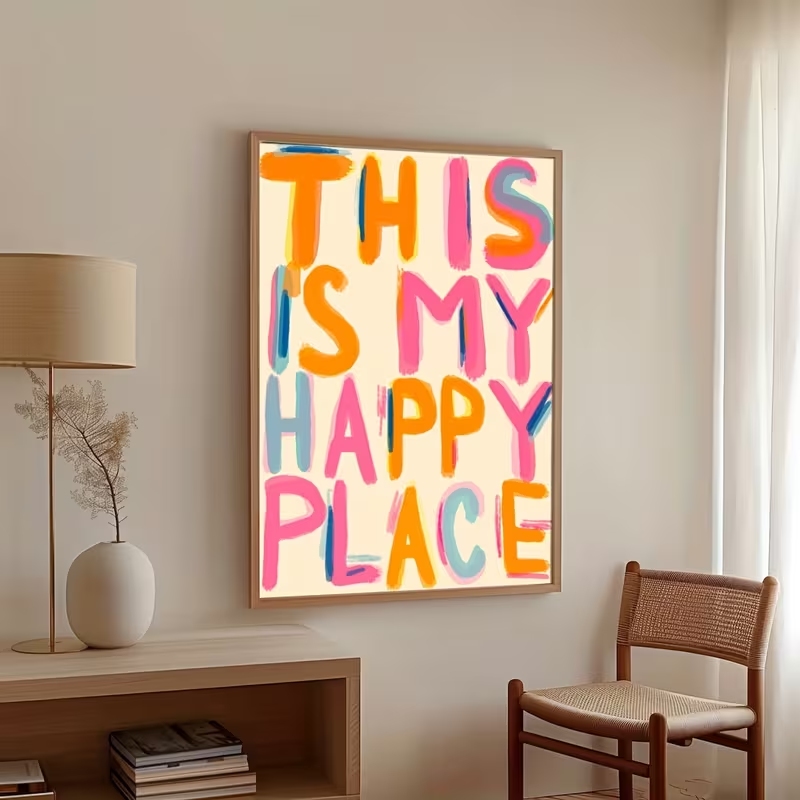Home Decor Aesthetic - 현대적인 '이곳은 나의 행복한 곳' 문구가