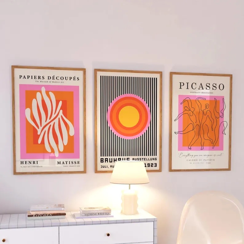 Home Decor Aesthetic - 3pcs현대 오렌지 바우하우스와 피카소 벽 아트