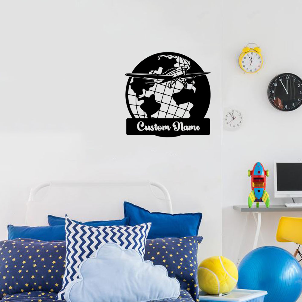 Home Decor Wall Tiles - 1PC 귀여운 지구 비행기 맞춤 이름