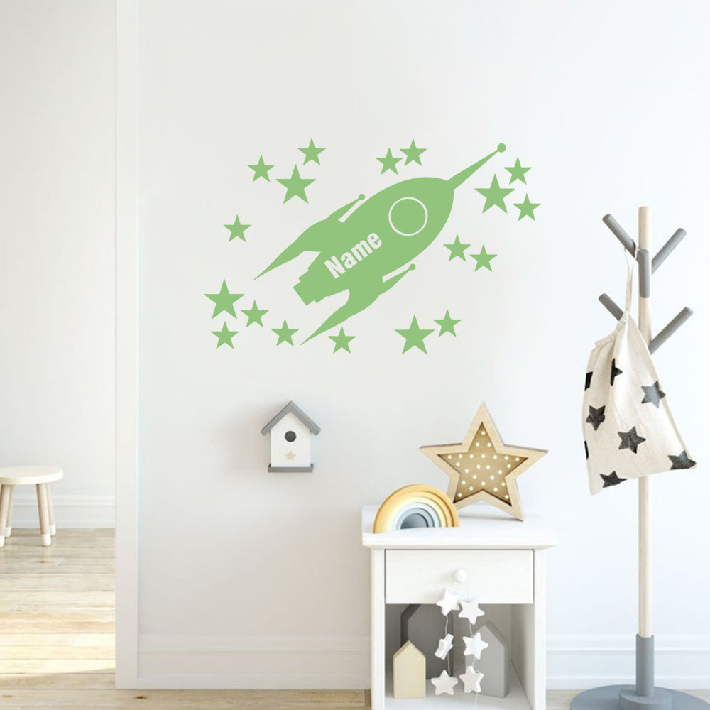 Home Decor Wallpaper - 1pc 만화 로켓과 별 빛나는 스티커