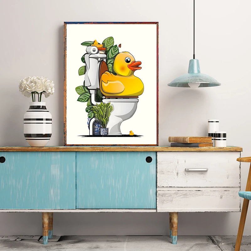 1PCS 프레임리스 재미있는 욕실 동물 벽 아트 포스터 - Home Decor Duck 리뷰 및 가격