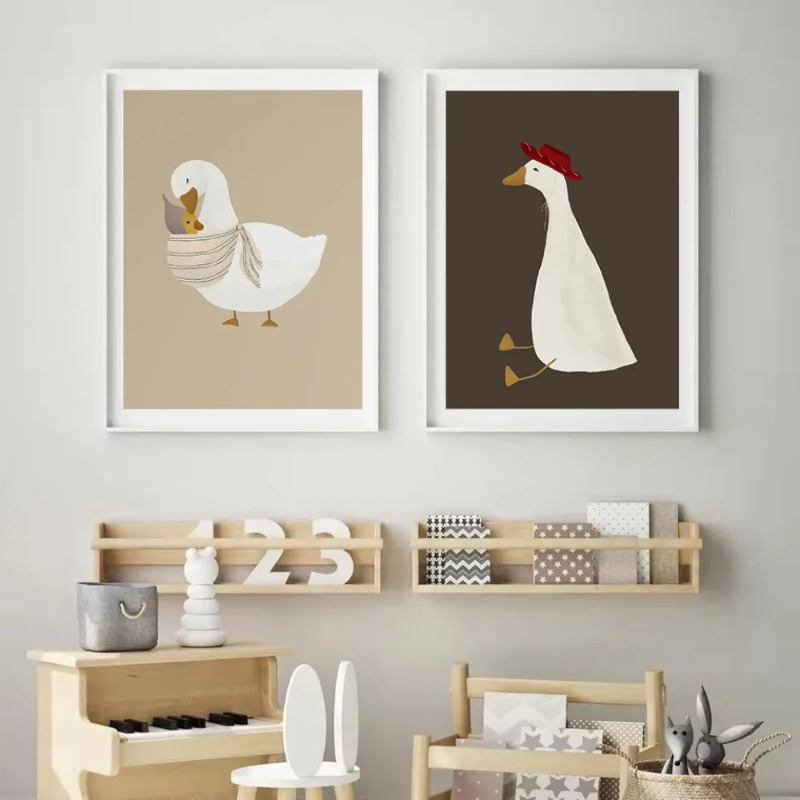핑크 리본 거위 모자 어머니 오리 포스터 프린트 만화  - Home Decor Duck 리뷰 및 가격