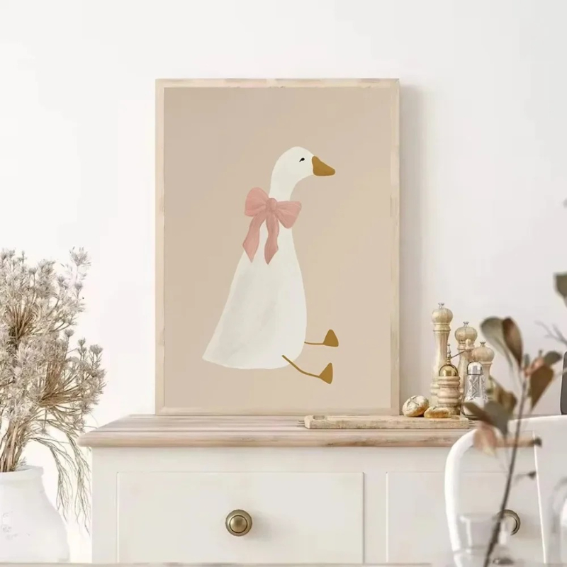 핑크 리본 거위 모자 어머니 오리 포스터 프린트 만화  - Home Decor Duck 리뷰 및 가격