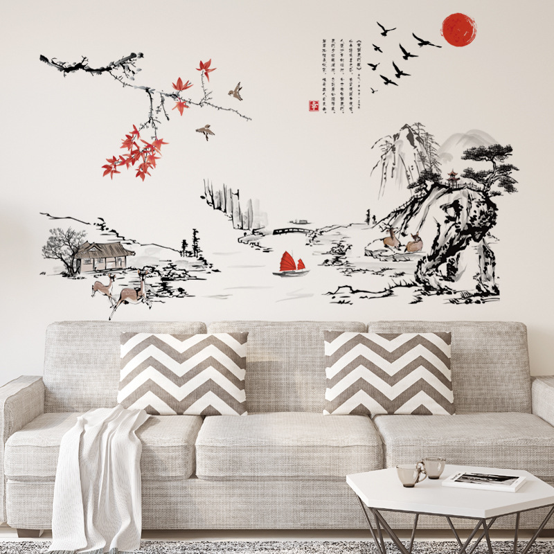 중국 스타일 잉크 그림 풍경 예술 벽 스티커 거실 침실 - Home Decor Indonesia 리뷰 및 가격