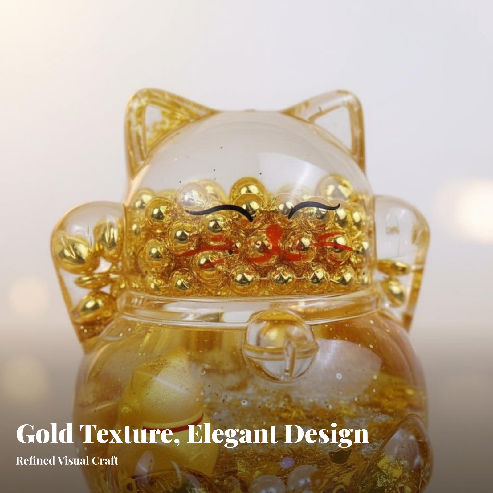 행운의 고양이 장식품, 반짝이는 금구슬, 액체 모래,  - Home Decor Gold 리뷰 및 가격