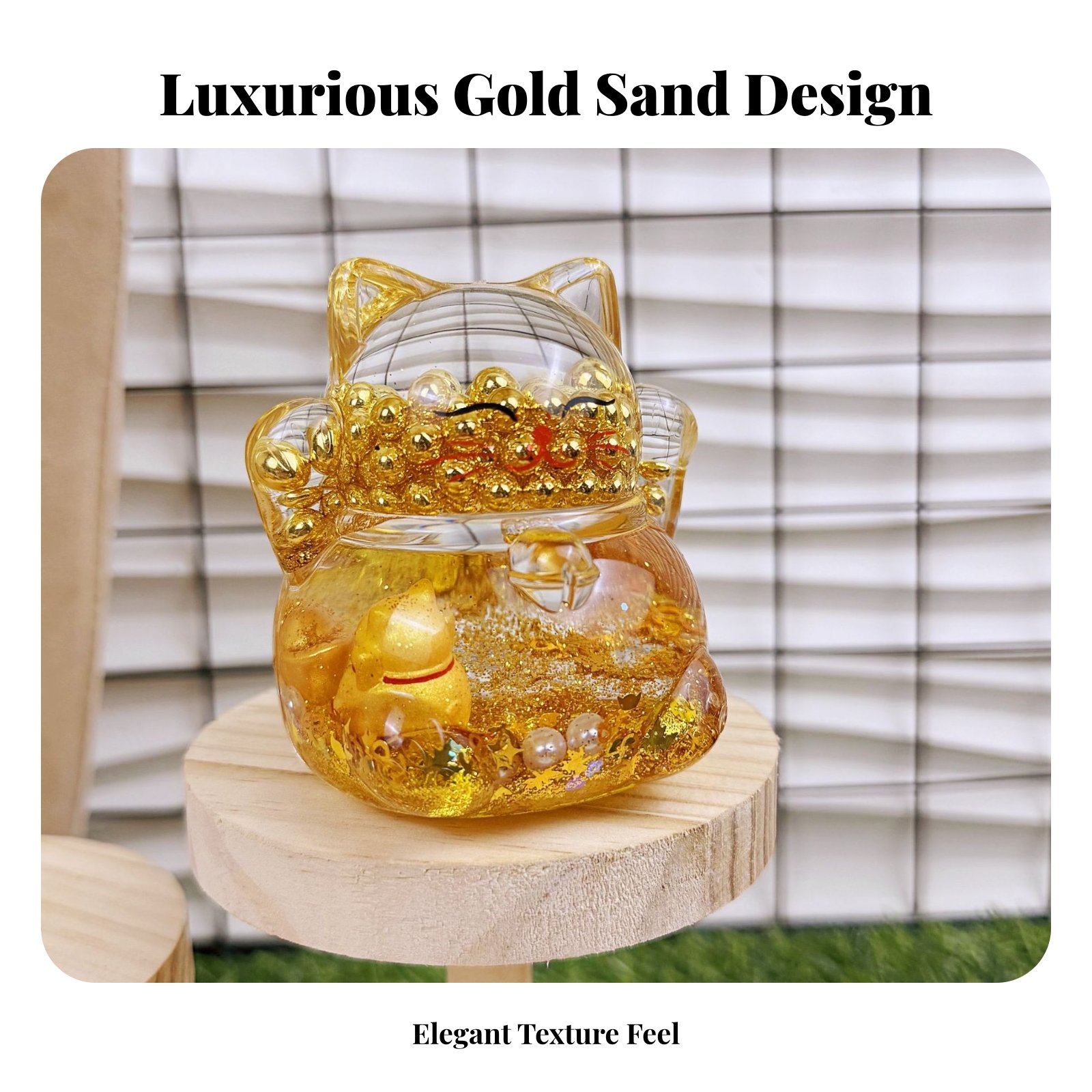 행운의 고양이 장식품, 반짝이는 금구슬, 액체 모래,  - Home Decor Gold 리뷰 및 가격