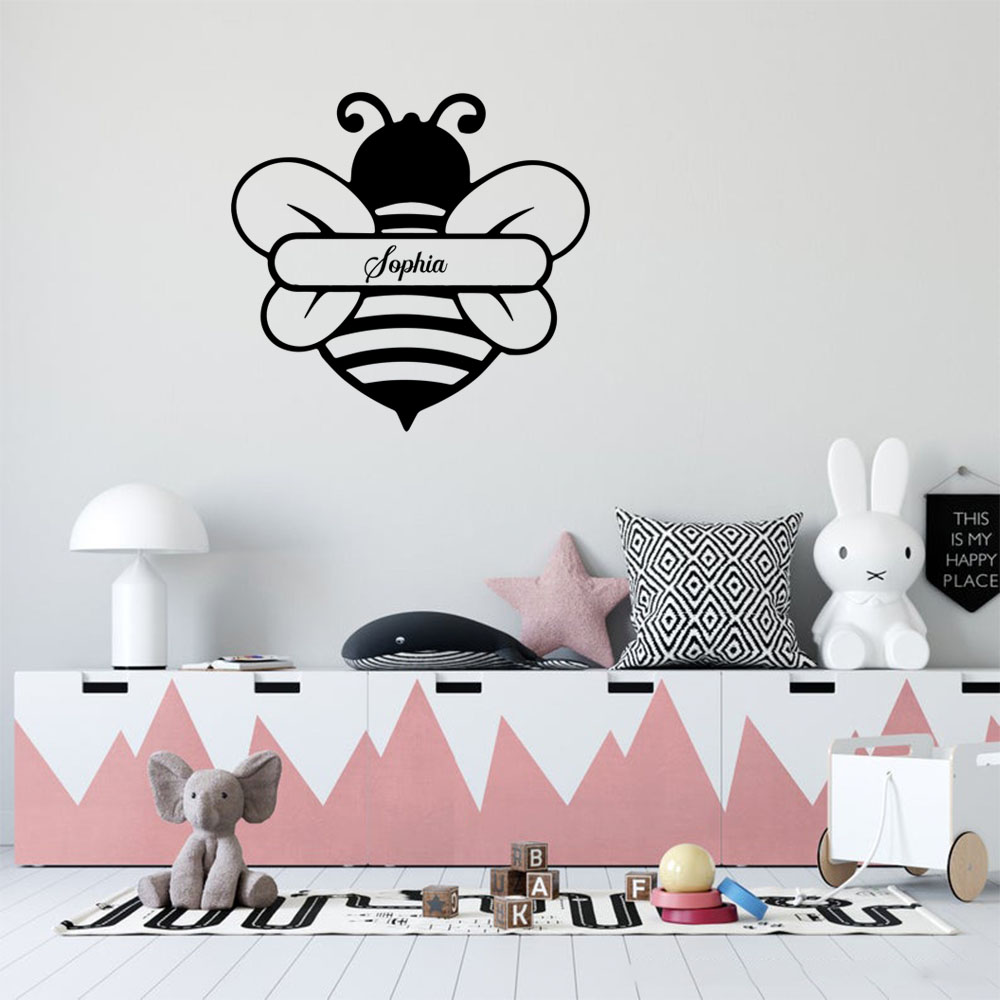 1PC 패션 꿀벌 맞춤형 이름 벽 데칼 거실 이동식 벽 - Home Decor Wallpaper 리뷰 및 가격