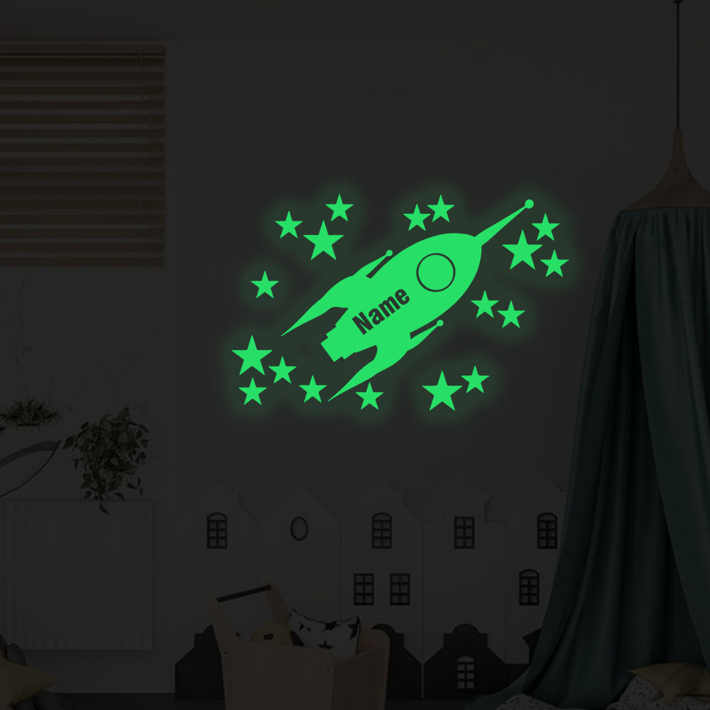 1pc 만화 로켓과 별 빛나는 스티커 벽 스티커 비닐  - Home Decor Wallpaper 리뷰 및 가격