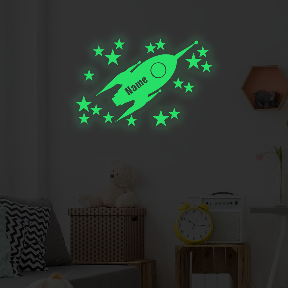 1pc 만화 로켓과 별 빛나는 스티커 벽 스티커 비닐  - Home Decor Wallpaper 리뷰 및 가격