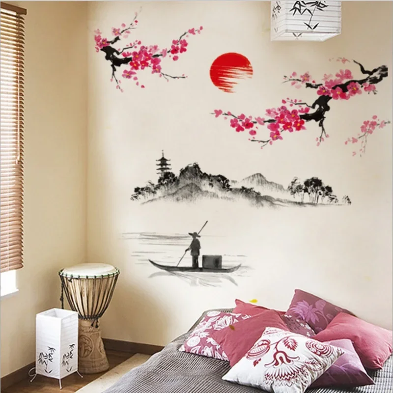 중국 스타일 사쿠라 일본 핑크 벚꽃 나무 장식 벽화 데 - Home Decor Indonesia 리뷰 및 가격