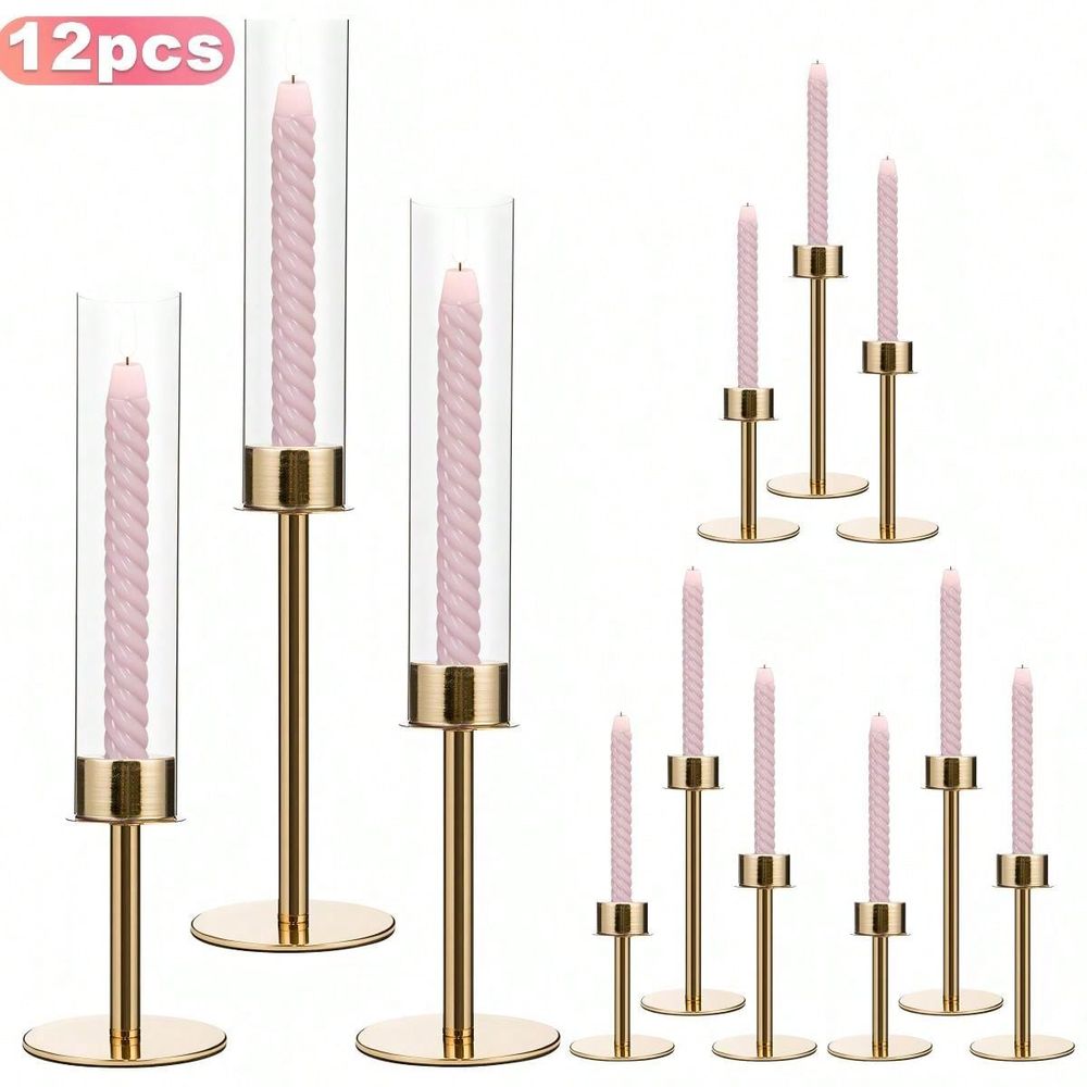 12Pcs 홈 장식용 골드 테이퍼 캔들 홀더, 웨딩 파 - Home Decor Gold 리뷰 및 가격
