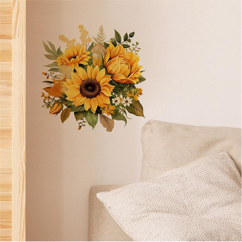 자기 접착제 컬러 노란색 해바라기 꽃 벽 스티커 침실  - Home Decor Indonesia 리뷰 및 가격