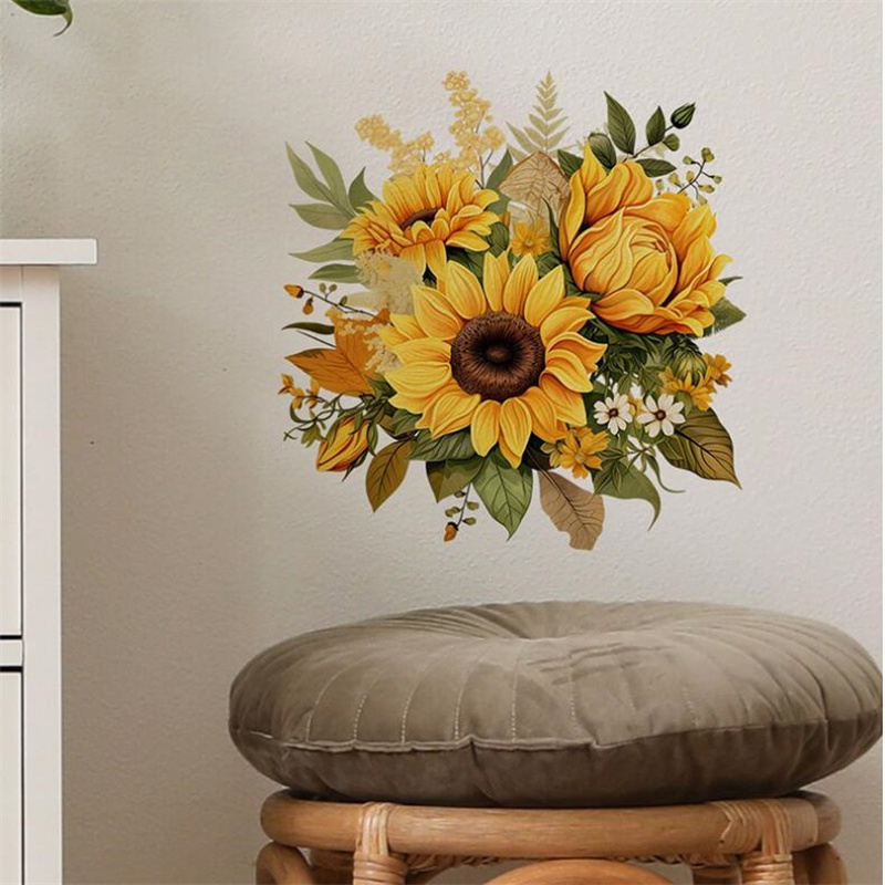 자기 접착제 컬러 노란색 해바라기 꽃 벽 스티커 침실  - Home Decor Indonesia 리뷰 및 가격