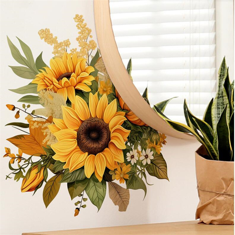 자기 접착제 컬러 노란색 해바라기 꽃 벽 스티커 침실  - Home Decor Indonesia 리뷰 및 가격