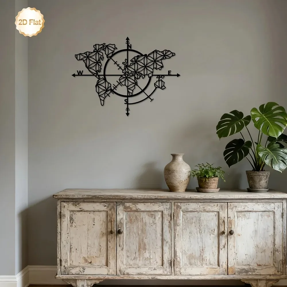 브랜드 메탈 벽 장식 철제 나침반 세계지도 조각품 2D - Home Decor Brand 리뷰 및 가격